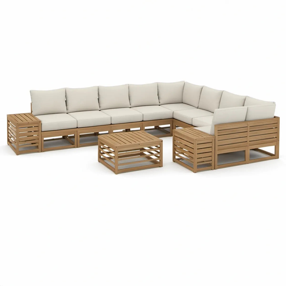 9-częściowy modułowy zestaw wypoczynkowy z litego drewna akacjowego, brązowo-beżowy, moduły 68–70 × 70 × 60 cm
