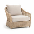 Rattanowy fotel ogrodowy z beżowymi poduszkami 80 x 85 x 90 cm