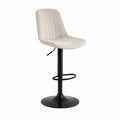 Hoker barowy tapicerowany kremowy z czarną stalową podstawą, regulowana wysokość 63–84 cm, 50 × 54 cm