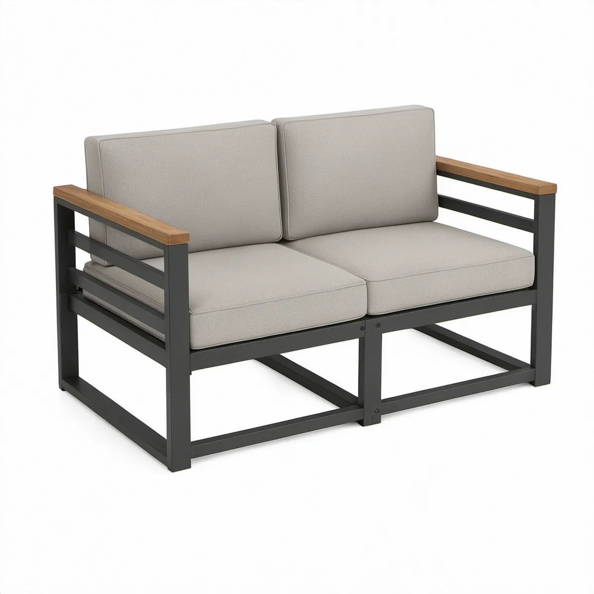 Dwuosobowa sofa ogrodowa 124 x 70 x 78 cm z aluminium i drewna akacjowego, grafitowo-beżowa