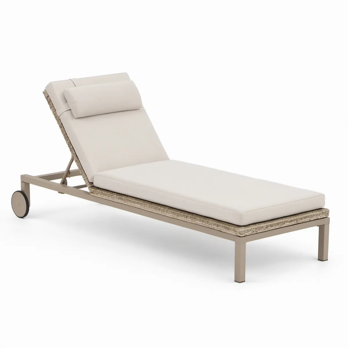 Regulowany leżak ogrodowy z aluminium i technorattanu, beżowo-kremowy, 200 × 70 × 35 cm