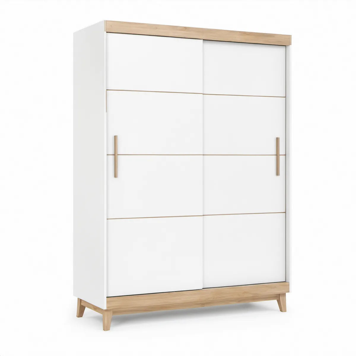Dwudrzwiowa szafa przesuwna 120 × 60 × 200 cm biała z elementami w kolorze dębu naturalnego